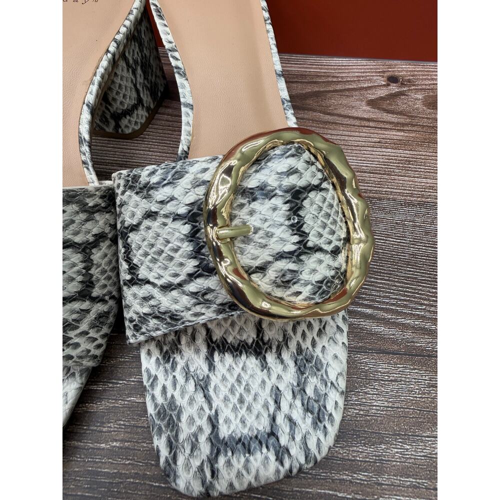 A New Day Snake Print Block Heel Slide Sandals Gold Buckle Size 9 - Picture 3 of 4